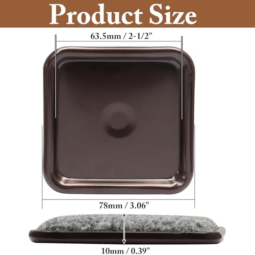 12Pcs Square Metal Felt Furniture Caster Cups, 2-1/2Inch Carpet-Bottom Furniture Sliders Non-Slip Wheel Savers, Floor Protectors Pads for Hardwood, Tile & Laminate Floors - size: Square,2-1/2"
