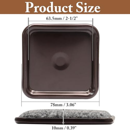 12Pcs Square Metal Felt Furniture Caster Cups, 2-1/2Inch Carpet-Bottom Furniture Sliders Non-Slip Wheel Savers, Floor Protectors Pads for Hardwood, Tile & Laminate Floors - size: Square,2-1/2"