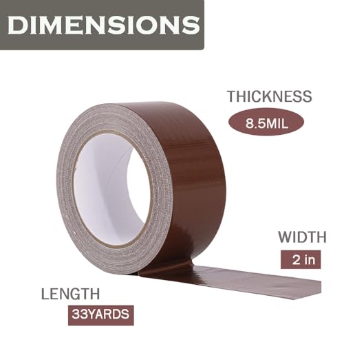 Heavy Duty Duct Tape 2 Inch X 33 Yards, Multi Purpose Dark Brown Duct Tape, No Residue, Waterproof and Tear by Hand - for Repairs, Industrial, Professional Use - size: 2 inch X 33 Yards