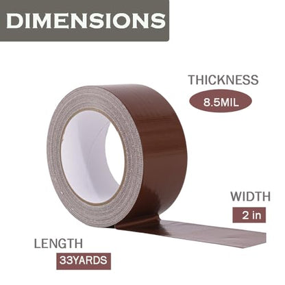 Heavy Duty Duct Tape 2 Inch X 33 Yards, Multi Purpose Dark Brown Duct Tape, No Residue, Waterproof and Tear by Hand - for Repairs, Industrial, Professional Use - size: 2 inch X 33 Yards