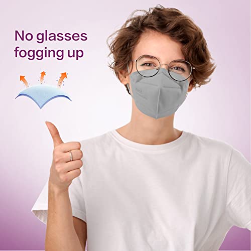 Miuphro KN95 Face Mask, 5-Layer Design Cup Dust Safety KN95 Masks 25 Pack, Gray - color: Grey