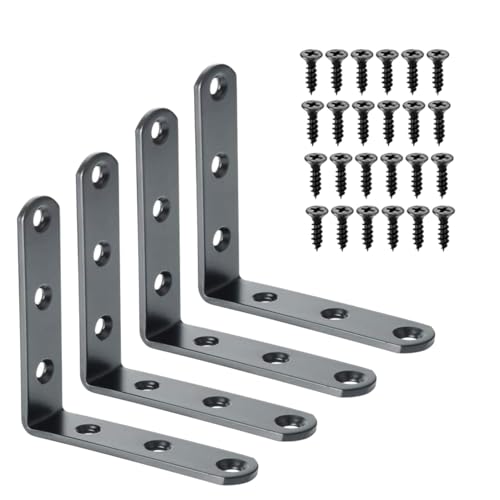 Alise 4 PCS L Brackets Heavy Duty Corner Bracket, 3.2 X3.2 Inch Black Floating Shelf Brackets for Shelves, Stainless Steel L Shape Wall Mounting Brackets, Metal L Joint Angle Bracket for Wood Shelving - color: Black, size: (4P) 3.2x3.2x0.8 inch
