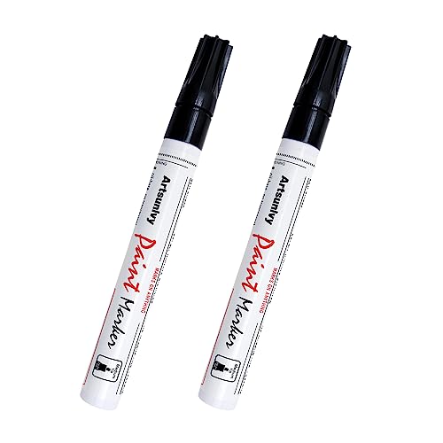 Artsunlvy Black Paint Pens Permanent Markers - 2 Pack Oil Based Quick Dry Waterproof Markers for Plastic, Tire, Rubber,Wood, Rocks, Metal, Canvas, Dark Surface,Craft Art Supplies,Medium Point - color: Black