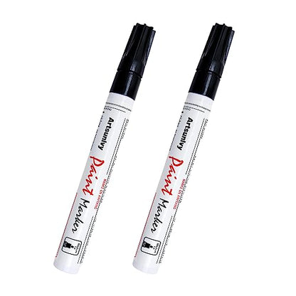 Artsunlvy Black Paint Pens Permanent Markers - 2 Pack Oil Based Quick Dry Waterproof Markers for Plastic, Tire, Rubber,Wood, Rocks, Metal, Canvas, Dark Surface,Craft Art Supplies,Medium Point - color: Black