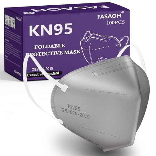 KN95 Face Masks 50 PCS 5-Ply Dusty Blue Masks Breathable Elastic Ear Loops Cup Dust Safety Mask Filter Efficiency≥95% - color: Grey