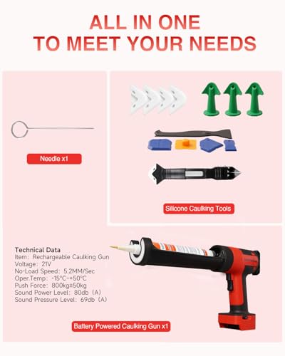 Cordless Caulking Gun Compatible with Makita 18V 21V Battery, 800KG Thrust Electric Caulk Gun (Tool Only), 10oz 6-Speed Power Caulk Gun with 13Pcs Caulking Tools, Auto-Retract Anti-Drip for DIY - style: Caulking Gun,No Battery