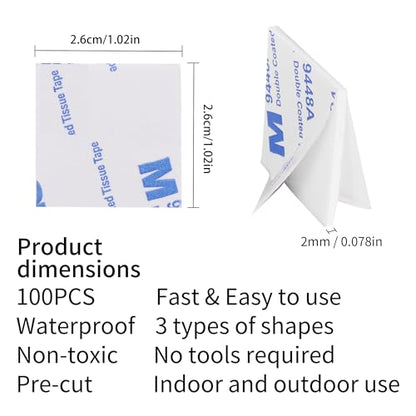 100 Pcs Double Sided Foam Tape Heavy Duty Mounting Tape, Waterproof,Removable,Sticky Pad for Car, Home, Office Decor,26 x 26 x 2mm, (White Square)
