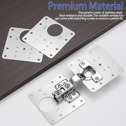 6 Pack Cabinet Hinge Repair Plate Kit, Stainless Steel Cabinet Door Hinge Repair Brackets with Mounting Screws, Metal Hinge Fixing Plates for Kitchen Cabinets, Cupboards and Furniture
