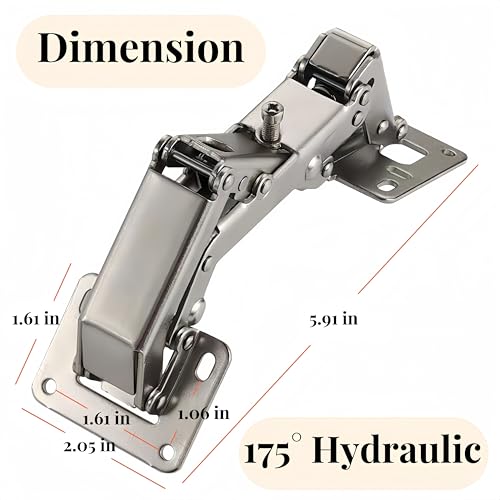 175° Heavy Duty Cabinet Hinges 2 Pair, Wide-Opening Concealed Hydraulic Hinges for Trap Doors, Thick Panels & Garage Cabinets | Soft Close, Adjustable Frameless Hinge Set with Screws & Storage Case - color: Universal | 175°Heavy Duty + Manual & Case