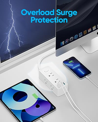 2 Prong Flat Plug Power Strip, Olcorife 2 Prong to 3 Prong Outlet Adapter, 5 FT Flat Extension Cord with 6 Outlets 3 USB Ports(1 USB C), 2000J Surge Protector, US to Japan Plug Adapter - size: 5 Ft, style: 6AC(2 Prong Plug)