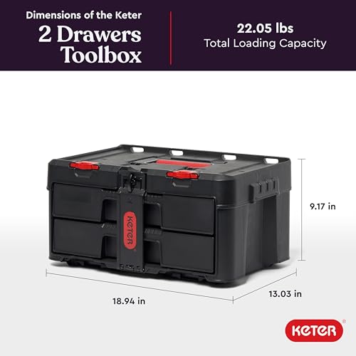 Keter Stack-n-Roll Two Drawer Tool Box for Small Parts and Power Tool Accessories, Fits Keter Modular Tool Storage System - size: 2 Drawer