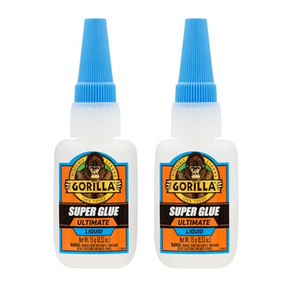 Gorilla Ultimate Super Glue, Clear Glue, 15 Grams (Pack of 2) - Fast-Setting Cyanoacrylate for Quick Fixes & Repairs with Anti-Clog Cap - size: 2 - Pack