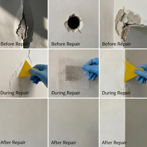 Drywall Repair Kit Spackle Wall Patch Kit, 2x250g (17.6oz) Large Hole Filler Wall Mending Paste with 2" & 4" Aluminum Patches, Scrapers, Gloves, Sandpapers, Plaster Wall Crack Putty for Home