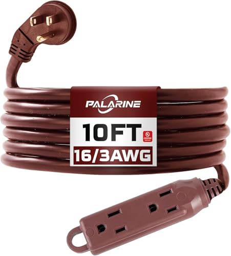 Indoor Extension Cord 3 Outlets Flat Plug Power Strip, UL Listed, 16 Gauge 10 ft Brown 3 Prong Heavy Duty, 16/3 SJTW 13A Outlet Extender - color: Brown, size: 10 FT
