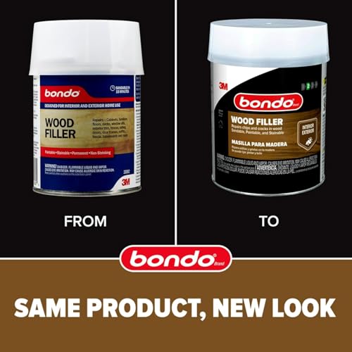 3M Bondo Wood Filler – 30 fl oz, High-Performance Two-Part Formula for Interior and Exterior Wood Repairs, Fast-Curing, Paintable, Stainable