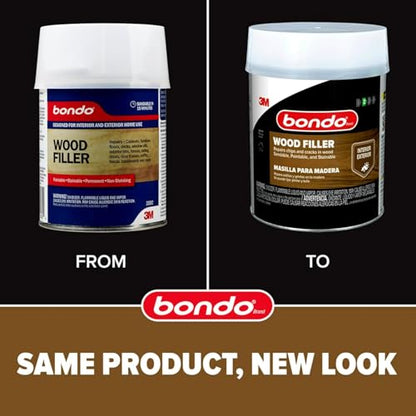 3M Bondo Wood Filler – 30 fl oz, High-Performance Two-Part Formula for Interior and Exterior Wood Repairs, Fast-Curing, Paintable, Stainable