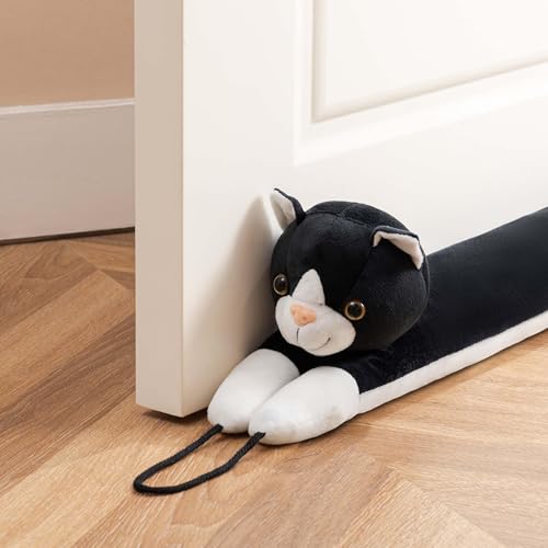 Sunolga Door Draft Stopper for Bottom of Door and Window, Weighted Cute Animal Seal Strip for Wind, Noise, Light, Dust, Door Snake and Sweep for Home Essentials Decorative, 38" Air Blocker, Black Cat - color: Black & White Cat, size: 38 Inches