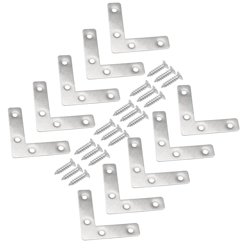Hordion 10Pcs 2.4 x 2.4 Inch L Shape Bracket Flat Corner Brace (60 X 60mm), Right Angle Bracket Silver Heavy Duty Repair Mending Plates for Wood Furniture Chair Drawer Cabinet - size: 2.4*2.4''/60*60mm