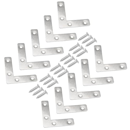 Hordion 10Pcs 2.4 x 2.4 Inch L Shape Bracket Flat Corner Brace (60 X 60mm), Right Angle Bracket Silver Heavy Duty Repair Mending Plates for Wood Furniture Chair Drawer Cabinet - size: 2.4*2.4''/60*60mm