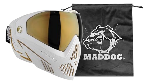 Maddog Dye i5 Thermal Anti-Fog Paintball Airsoft Mask Goggle System Combo with Microfiber Bag | Safety Certified Protection - color: White / Gold