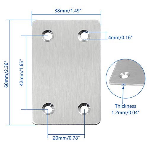 BokWin 12Pcs Flat Straight Mending Plates, 2.4" x 1.5" Mounting Bracket Plate, 0.05" Thickness Stainless Steel Straight Corner Brackets, Heavy Duty Flat Corner Brace for Furniture Repair with Screws - size: 2.4" X 1.5" (Silver)