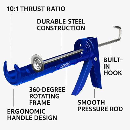 ADAK - Professional Caulking Gun, 10:1 Thrust Ratio, Caulking Gun No Drip, Hand Tool for Silicone & Sealant Application, Smooth Pressure Caulk Gun, Caulking Gun Tool (Blue) - color: Blue