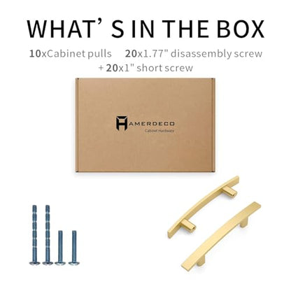Amerdeco 10 Pack Brushed Gold 3 Inch(76mm) Hole Centers Kitchen Cabinet Pulls Cabinet Hardware Kitchen Handles for Cabinets Cupboard Handles Drawer Pulls ZH0003 - color: Brushed Gold, size: 3"/76MM Hole Center