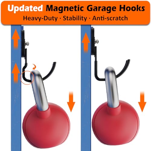 MUTUACTOR Updatde Magnetic Hooks,40lbs 2Packs Strong Magnetic Hooks Heavy Duty,Anti-Scratch Heavy Duty Double Metal J-Hook for Organizing Cordless Impact Drivers Trailer Cord Garden Shovel Tool Box - style: Updated 3.46in Magnet J Black Hooks 2PCS