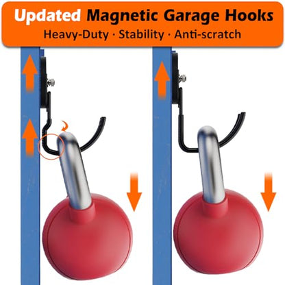 MUTUACTOR Updatde Magnetic Hooks,40lbs 2Packs Strong Magnetic Hooks Heavy Duty,Anti-Scratch Heavy Duty Double Metal J-Hook for Organizing Cordless Impact Drivers Trailer Cord Garden Shovel Tool Box - style: Updated 3.46in Magnet J Black Hooks 2PCS