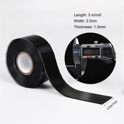Self-Fusing Silicone Tape, 2 Rolls, 1in x10ft, Black, Waterproof, Plumbing Repair Tape