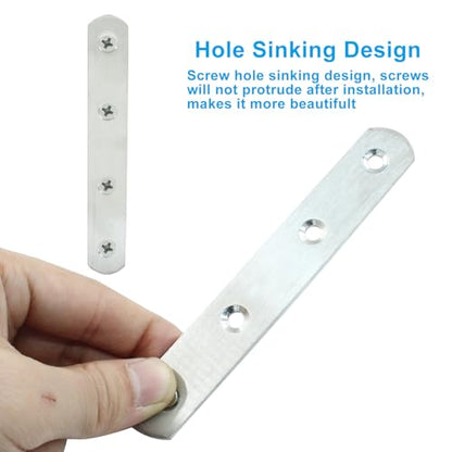 4 Pack 5 Inch Stainless Steel Flat Plate Straight Bracket Flat Metal Brace Bracket, 130mm Metal Brackets Mending Repair Plate Brace with Screws for Wood Straight Brace - size: 5"-130mm-Silver