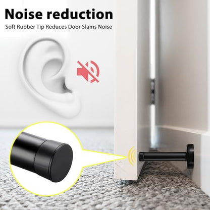 2 Pack Matte Black Door Stoppers, Heavy Duty 304 Stainless Steel No Drill Wall Protector with Adhesive & Screws, Sound Dampening for Home Office Garage