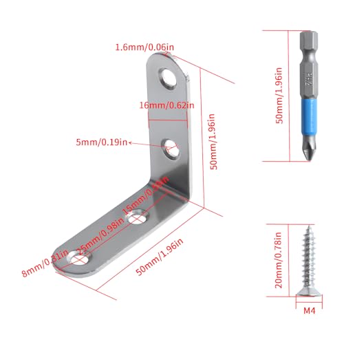 L Shaped Corner Brace - Shelf Brackets: Metal Stainless Steel Lightweight Angle Shelving Support 9 Pack 2 inch with Drywall Screws for Wood Fixing Build Project Fence Desk Bookshelf Cabinet