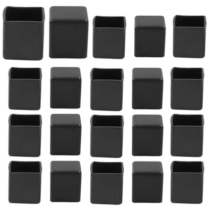 20Pcs Square Furniture Leg Caps 3/4" x 3/4" (20 x 20mm) - Black Rubber Chair Leg Caps Covers Floor Protectors for Hardwood Floors - size: 20×20mm