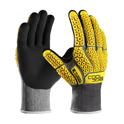 COOLJOB A5 Cut Resistant Gloves with Impact Resistant TPR, Touchscreen Nitrile Dipped Safety Work Gloves with Grip, 1/3 Pair - color: Yellow (1 Pair), size: Medium
