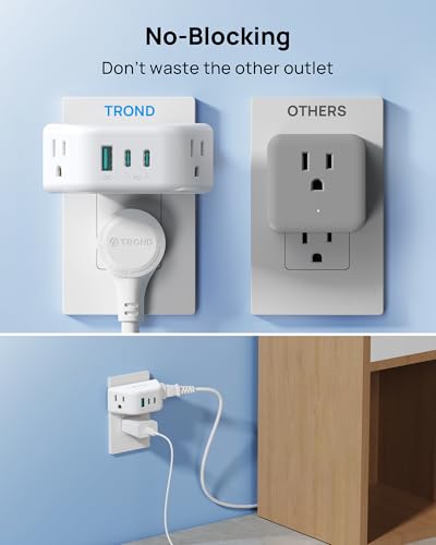TROND Outlet Extender with USB C PD 20W, Outlet Splitter with 2 AC Sockets, 3-Side Design Wall Plug Adapter, for Home Office Cruise Travel Essentials, White - color: White, size: 2A2C1U & PD20W-3 Prong Plug,1 Pack