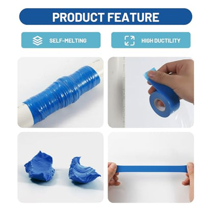 2-Pack Blue Silicone Tape (20 Ft Total) - Flexible Grip Tape for Sport Rackets & Fishing Rods - Leak Seal Repair for Irrigation Pipes - Easy-Peel Liner, 1 Inch x 10 Feet - color: Blue