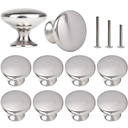 10x Cabinet Hardware Satin Brushed Nickel Door Knobs Round Mushroom Wardrobe Drawer Pull Handles 30mm/1.18" for Kitchen Cupboard Furniture Chest Door Dresser Bathroom - color: Brushed Nickel, size: 10