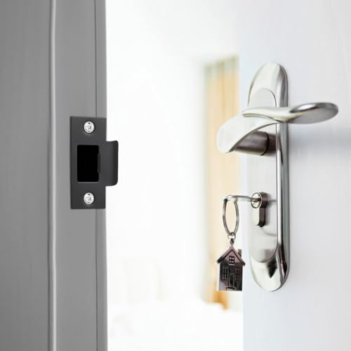 SEWACC 4pcs Door Lock Strike Plate Door Latch Restorer Universal Security Striker, 2.75 Inch Stainless Steel Security Reinforcement Plate Deadbolt Cover Repair Kits to Fix Latch Sticking