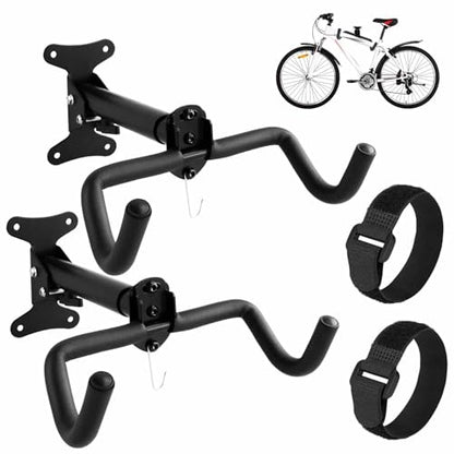 Bike Hanger Wall Mount, 2 Pack Heavy Duty Steel Bike Racks Storage Garage Adjustable Bicycle Hooks for Mountain Hybrid Road Bikes - color: Black 2 Pack