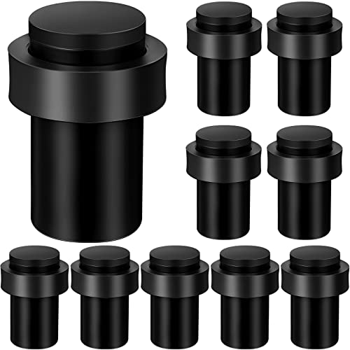 Chumia 10 Pcs Door Stopper Mounted Floor Stops Stainless Steel Cylindrical Stopper Modern Decorative Rubber Bumper Stops Holder Wall Protector for Bottom or Top of Door (Black) - color: Black
