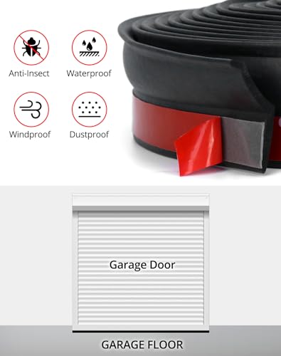 QWORK 20 Ft Rubber Universal Garage Door Bottom Seal - Weatherproofing Insulation Strip with Self-Adhesive Design and Easy Installation Kit - Durable Garage Door Weather Stripping