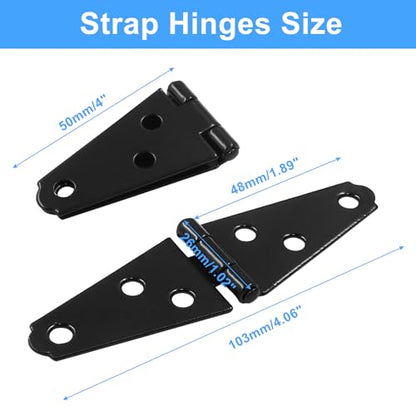 Piutouyar 6 Pcs Heavy Duty Black Iron Strap Hinges, 2 Inch Shed Hinges Cabinet Latch Door Gate Hinges with Mounting Screws - color: Black