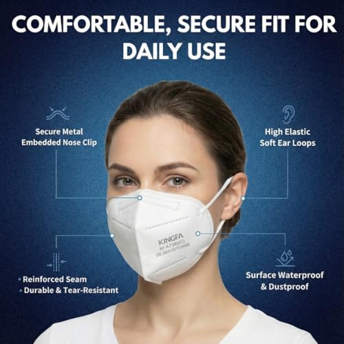 Kingfa KN95 Face Masks 50 Pack, GB2626-2019 Certified 5-Layer, 95% Filtration, Adjustable Nose Clip - color: White