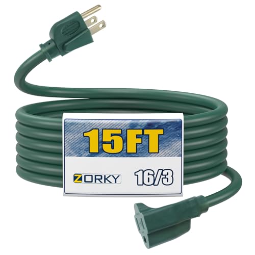 15ft Outdoor Extension Cord for Christmas Decorations - 16/3 Heavy Duty SJTW Waterproof Green Electrical Cable with 3 Prong Grounded Plug for Safety, Great for Lawn and Major Appliances - color: Green, size: 15ft