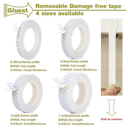 Damage Free Double Sided Tape 0.39in x 20ft, Removable Picture Hanging Strips Residue Free, Heavy Duty Mounting Tape, Wall Tape No Damage Strong Adhesive Strips Foam Tape - size: 0.39in x 20ft