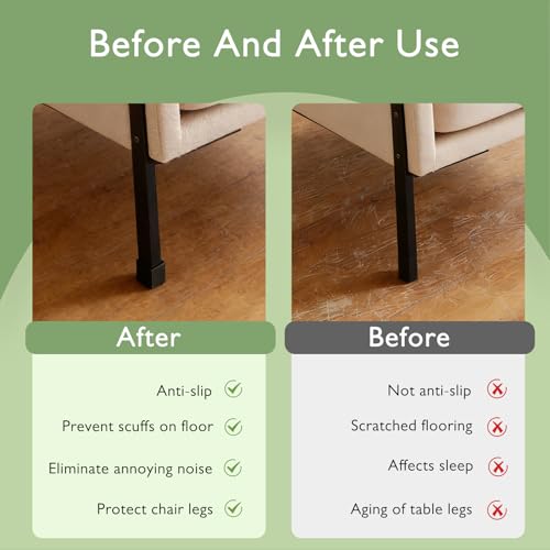 EASYEAH 4"(100 mm) Square Chair Leg Caps, Silicone Chair Leg Floor Protectors, Flexible End Caps, Non-Slip Rubber Chair Feet Covers for Hardwood Floors, Tables & Patio Furniture, Black (4 PCS) - size: 4"(100 Mm)