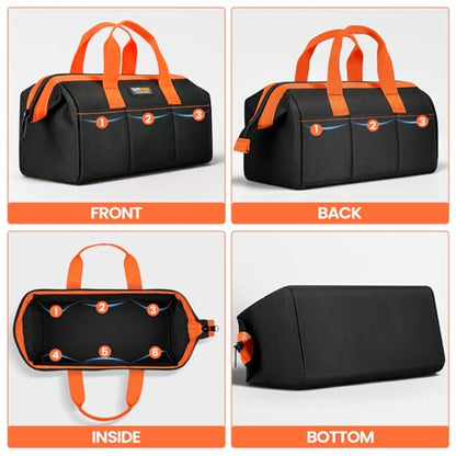 Tool Bag, Large Tool Organizer Bag with 18 Pockets,15.7x 11.4x 9.8 inch, Heavy Duty 600D Fabric, Black and Orange - size: 14.2inch