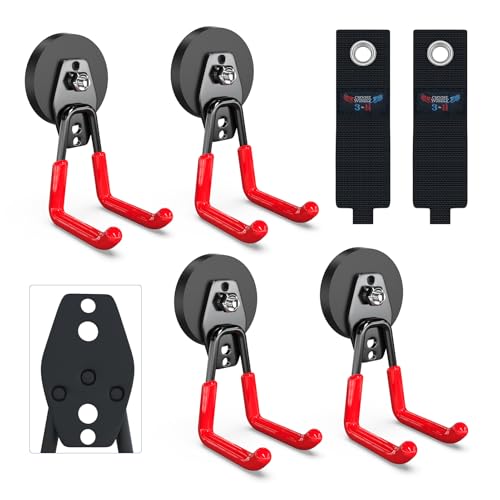 3-H Extra Strong Magnetic Hooks,Heavy Duty Large Anti-Slip Magnet Hooks,No-Drill Tool Holder for Garage,Power Drill,Garden Tools,Hose Storage,4 Pack Red - color: Red, size: 2.6"x4-su