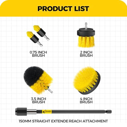 Holikme 6Pack Drill Brush Power Scrubber Cleaning Brush Extended Long Attachment Set All Purpose Drill Scrub Brushes Kit for Grout, Floor, Tub, Bathroom and Kitchen Surface,Scratch Brushes（Yellow） - color: Yellow